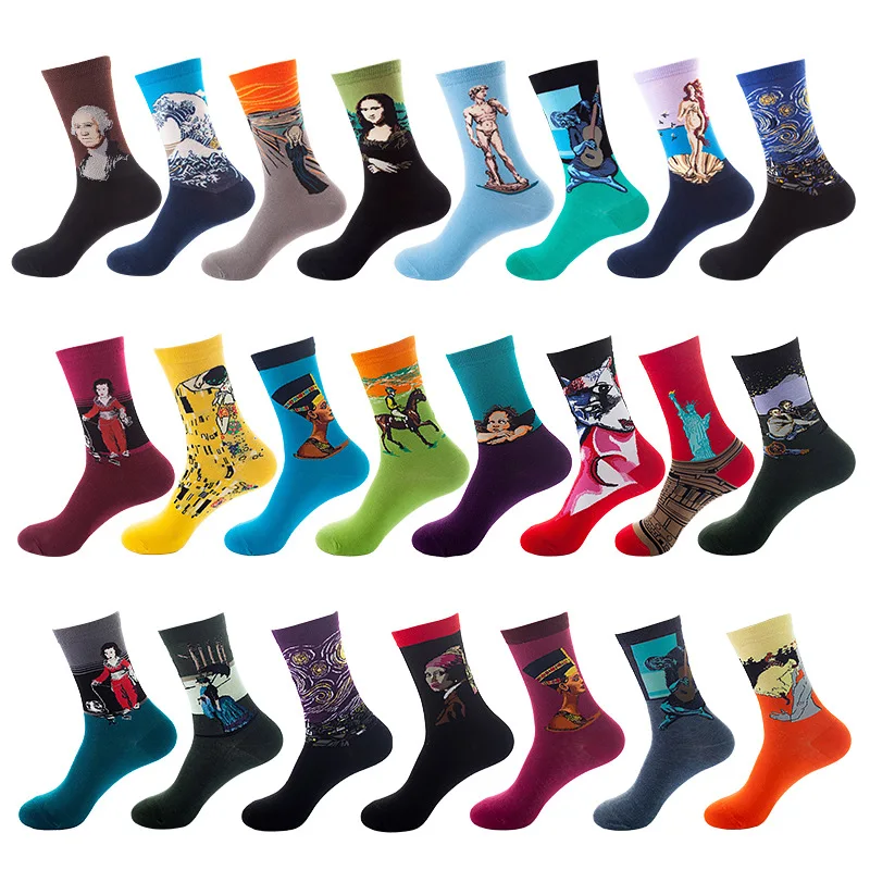 

Retro Art Oil Painting Socks Occident Fashion Socks for Men and Women Van Gogh Starry Sky Picasso Creative Colorful Cotton Sock
