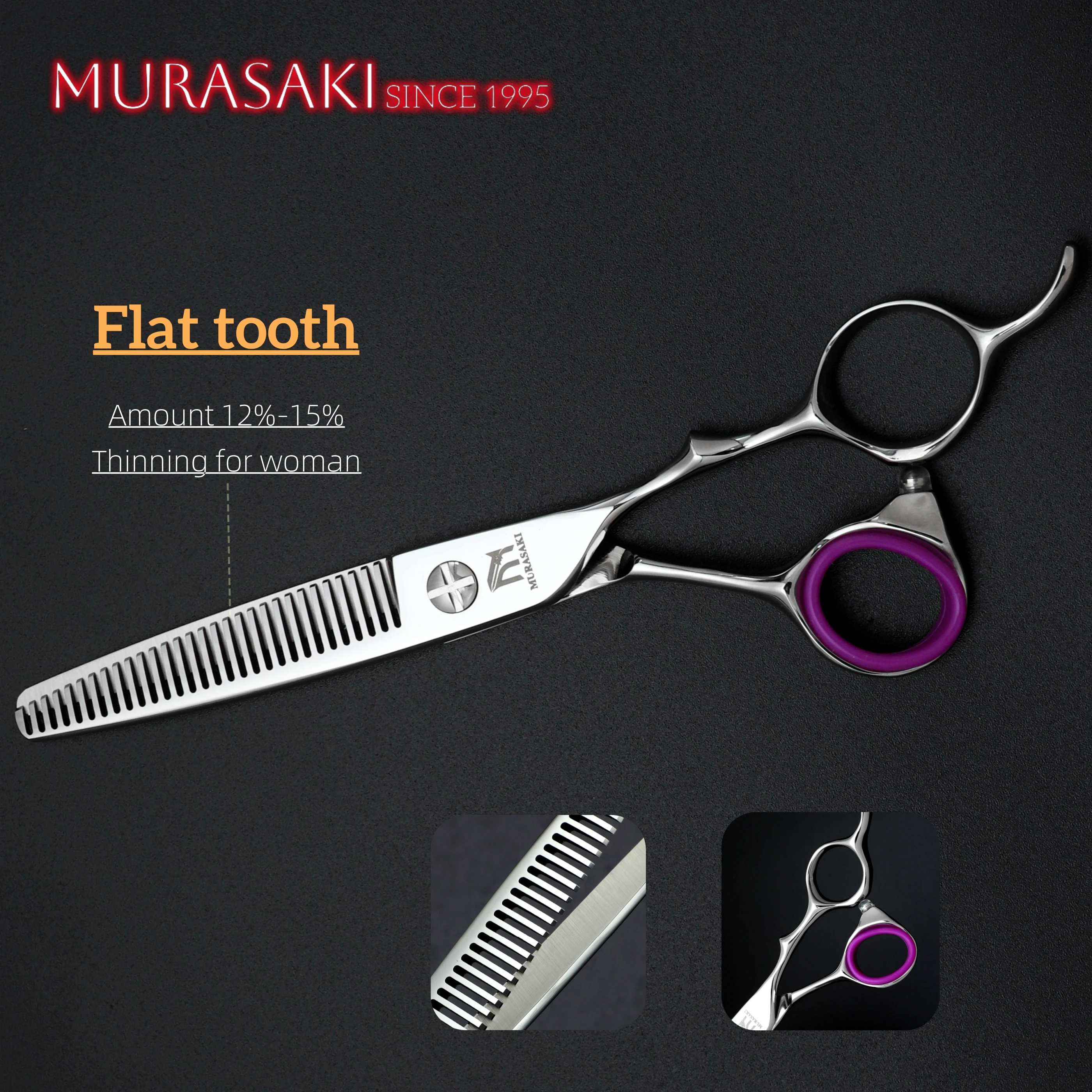 MURASAKI 6 Zoll professionelle Friseurschere, japanisches Friseurzubehör aus 440C-Stahl, extrem feine Effilierschere – Detail 5
