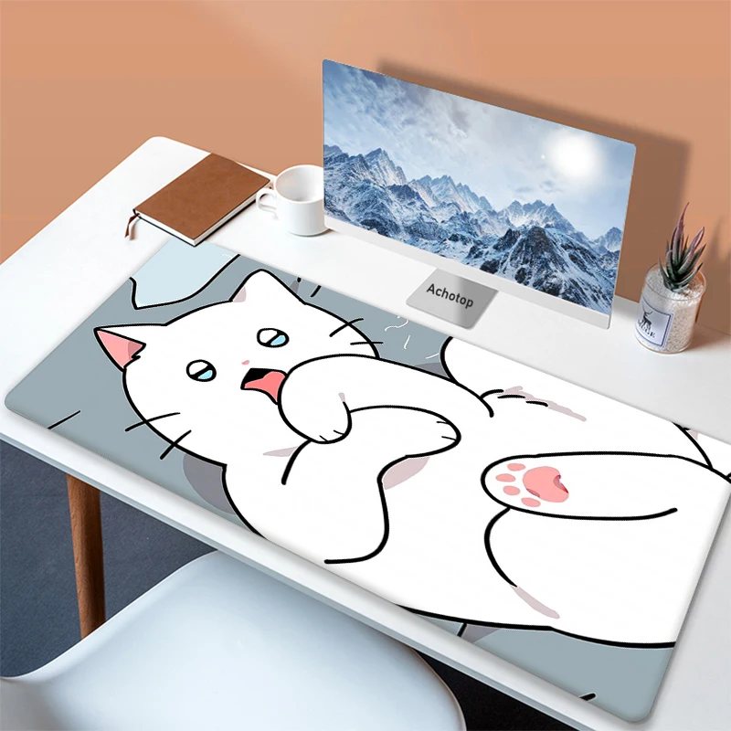 

Kawaii Cat Desk Mat xxl Computer Mousepad PC Gamer Carpet White Pink Mause Mat Keyboard Mats Gaming Mouse Pad Table Pad Rug XL