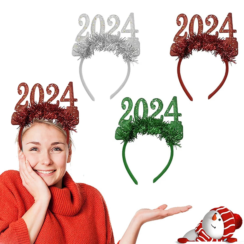 

2024 Happy New Year Headband Glitter Star Sequin Hair Hoop Party Props Headress Adult Kid Gift Headpiece Decoration Costume