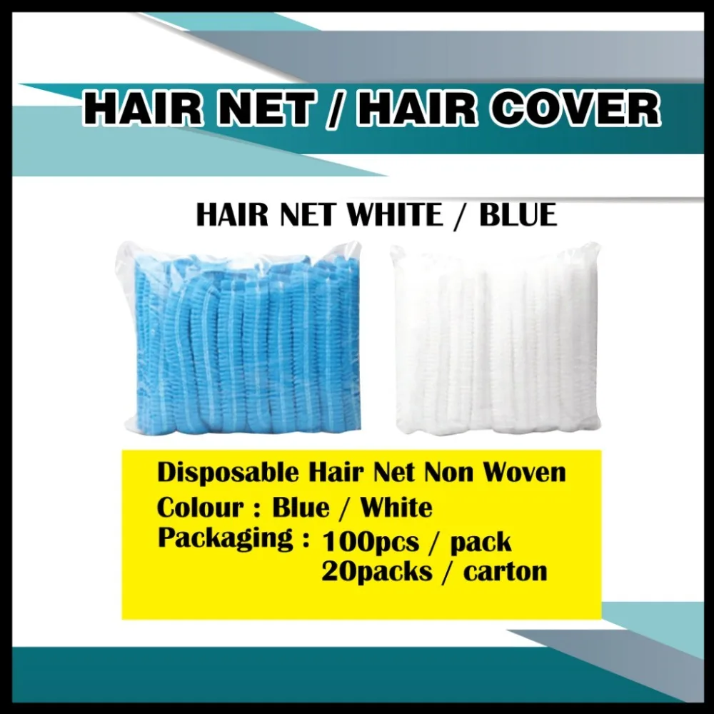 Disposable Hair Net blue white Premium 100pcs 21" Hair Cover/Clip Cap