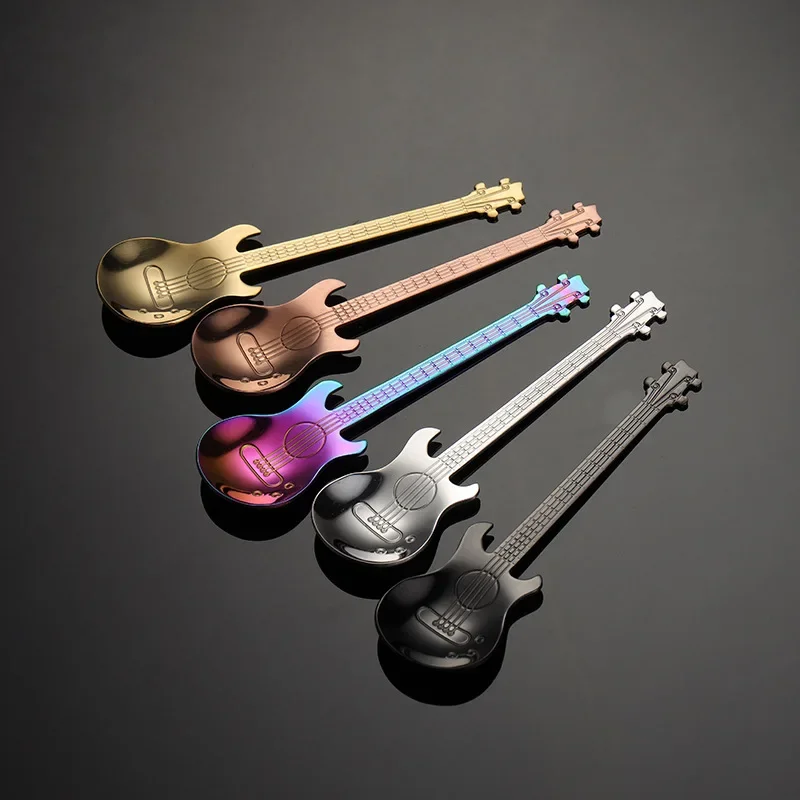 Stainless Steel Guitar Shaped Coffee Spoons Teaspoon Stirring Spoon Dessert Tools for Coffee Tea Kitchen Accessories 1/5Pcs stainless steel spoon