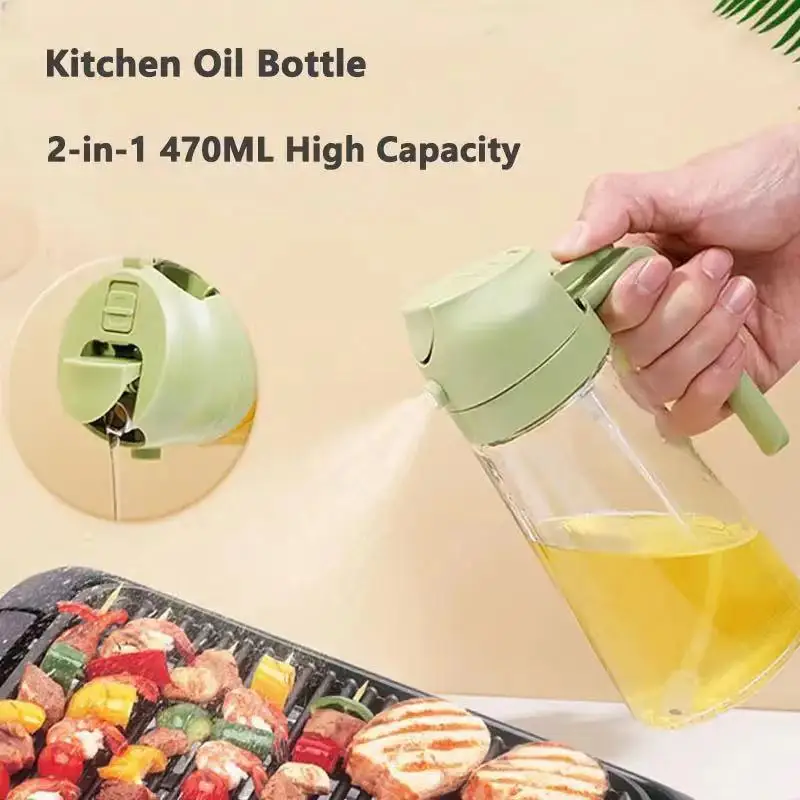 Botella dispensadora de aceite de 16oz para cocina, dispensador de aceite de oliva 2 en 1 y pulverizador de aceite, botella pulverizadora de aceite de oliva de 470ml para cocinar