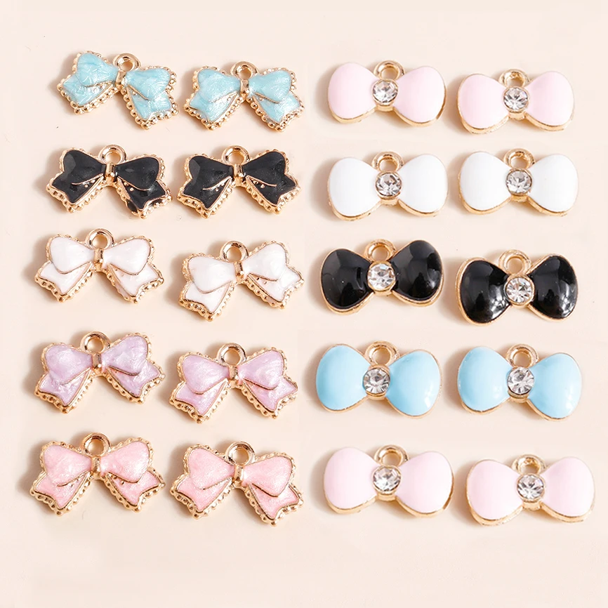 10 stücke 10*16mm Nette Emaille Bowknot Charms für Schmuck Machen Kawaii Bowtie Charms Ohrring Halskette Anhänger Diy machen Zubehör