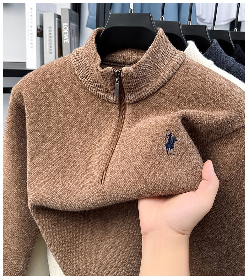 Hochwertiger Samt-Pullover mit Stehkragen und Reißverschluss für Herren Wintertrend Designer-Luxusmarke Paul-Stickerei warmer Strickpullover – Detail 25