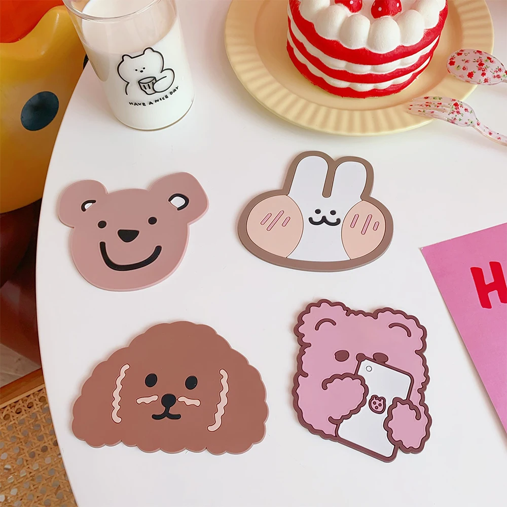 

4PC Cartoon Coaster Non-slip Cup Mat Heat Insulation Table Mat Cup Mug Pads for Home Kitchen Dining Table Temperature Coasters