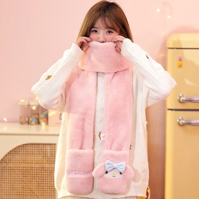 

Sanrio Kawaii Kuromi Scarf Cinnamoroll My Melody Anime Cartoon Cute Girls Thermal Cold Proof Cycling Gloves and Scarf All in One
