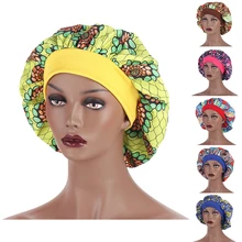 

African Pattern Print Bonnet Hijabs Hat Women Night Sleep Cap Double Layer Satin Turban Extra Large Head Wear Lady Head Wrap Hat
