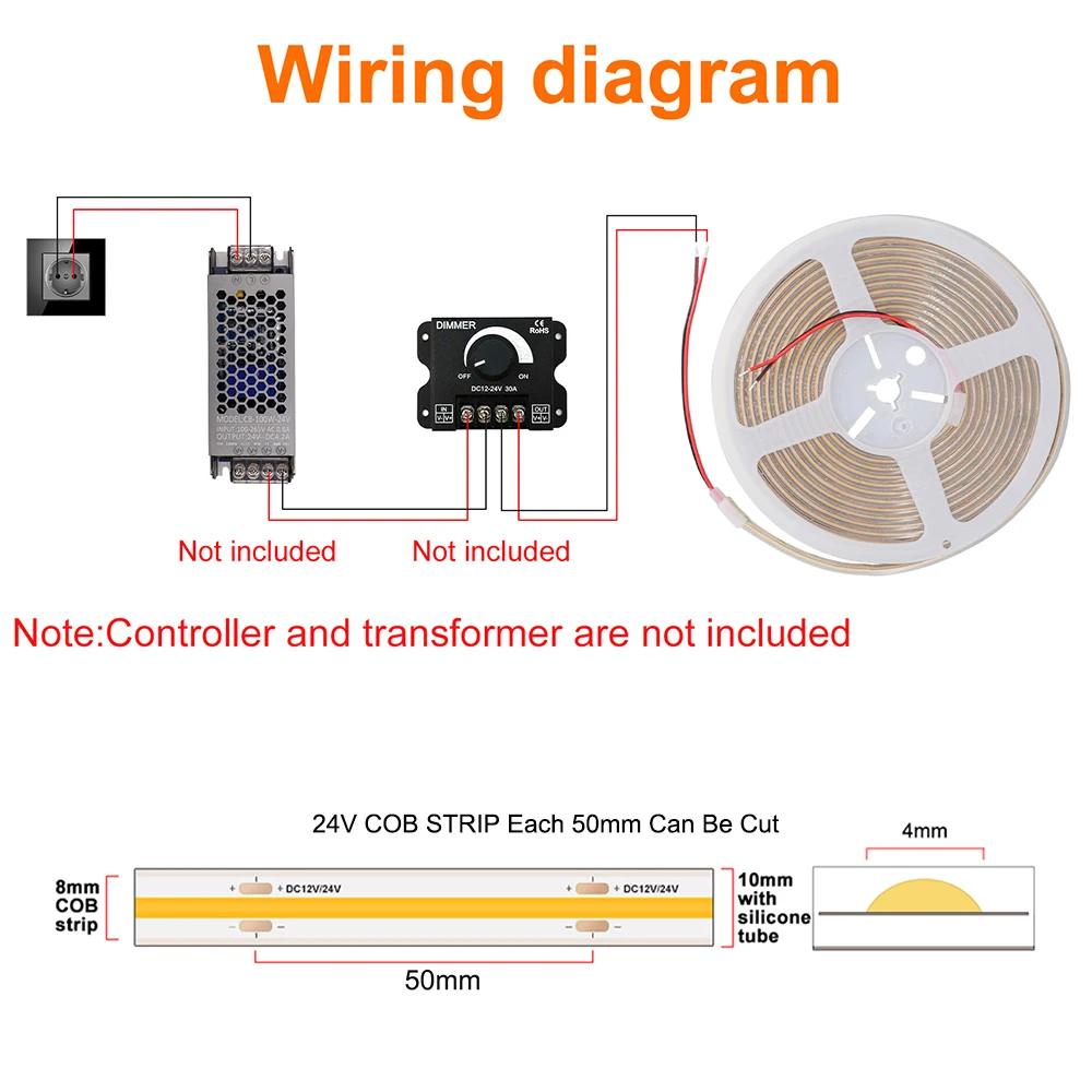 IP68 Waterproof COB LED Strip 12V Sauna Waterproof LED Tape Kitchen 24V LED Strip Outdoor Strip Lighting Bathroom COB LED Strip 5