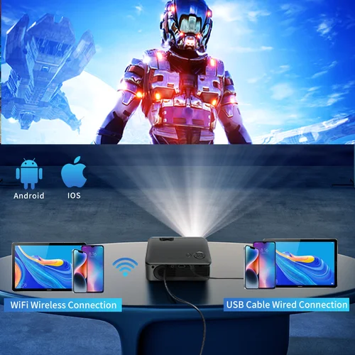 YERSIDA 미니 LED 프로젝터, A30C 와이파이 동기 휴대폰, 스마트 TV 홈 지원, 풀 HD 휴대용 야외 프로젝터 극장 3