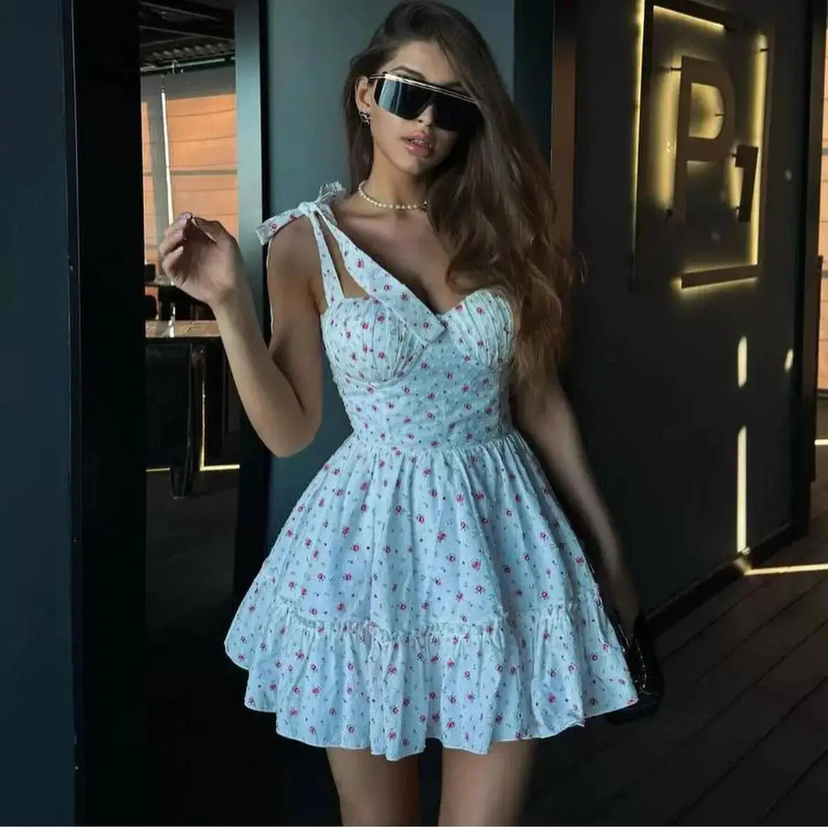 YENKYE Sexy Elegant Women Floral Print Sling Holiday Dress