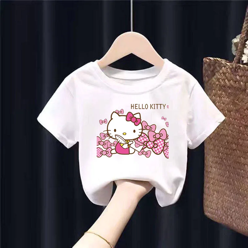 thumbnail image 1 of Camiseta coreana transpirable de algodón de Hello Kitty para niña, novedad de verano, ropa para niños, Top de manga corta con estampado de dibujos animados de media manga para bebé, 1 of 5