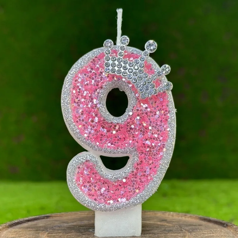 Crown Candles Colorful Sequin Cake Topper with Handmade Crown Design