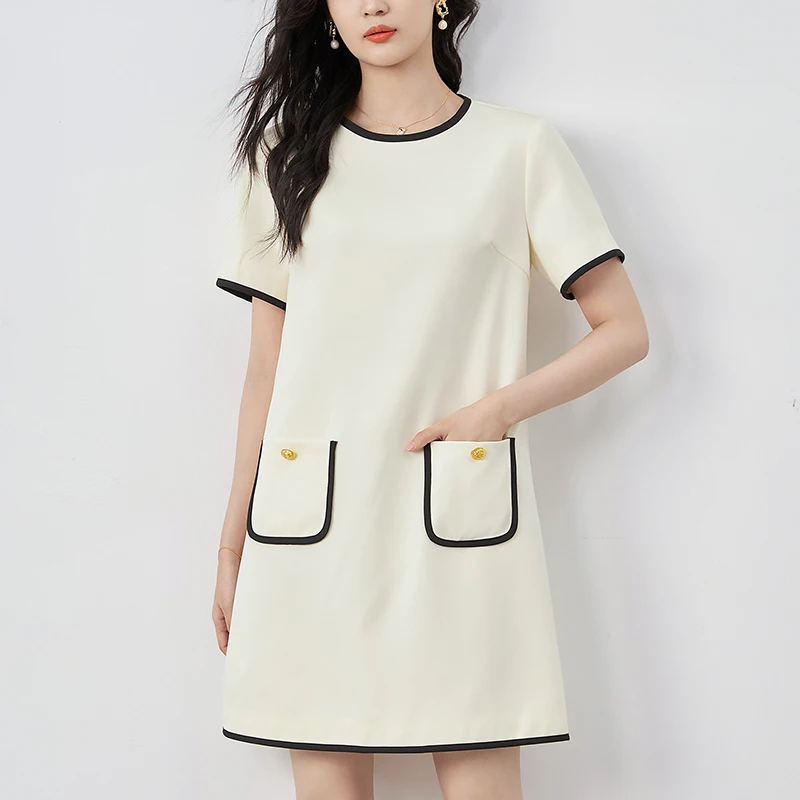 

Элегантные модные платья во французском стиле для женщин, лето 2024, женская одежда в стиле пэчворк с коротким рукавом, женское офисное черное платье