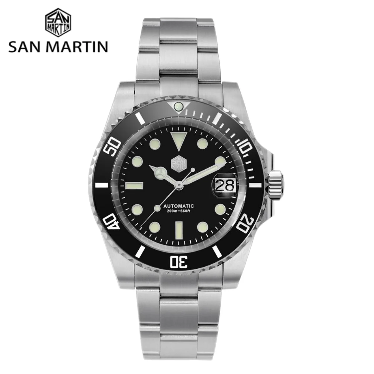 San Martin Diver Water Ghost Luxury Sapphire Men Orologi Meccanici Automatici 20Bar Luminous Date Window Montre Homme Sn0017G-3