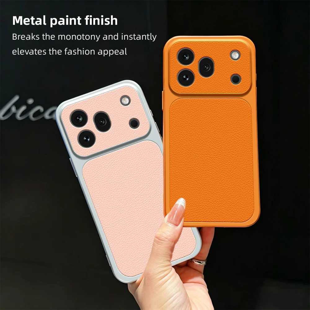 Luxury Leather Texture Shockproof Hybrid Case - Premium Camera Protection Matte Cover