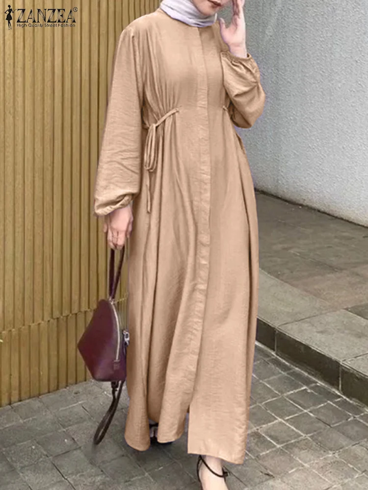 

ZANZEA Fashion Autumn Dubai Turkey Abaya Hijab Dress Women Elegant Long Sleeve Muslim Sundress Jilbab Islamic Clothing Marocain