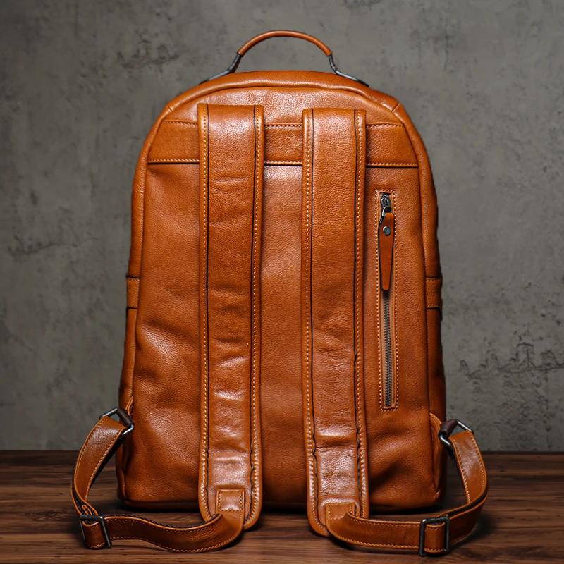 NUKA High Quality Genuin Leather Backpack Men's Retro Weekend Travel Bag Women's Deluxe Natural Cowhide Schoolbag For 16” Laptop - Image 2