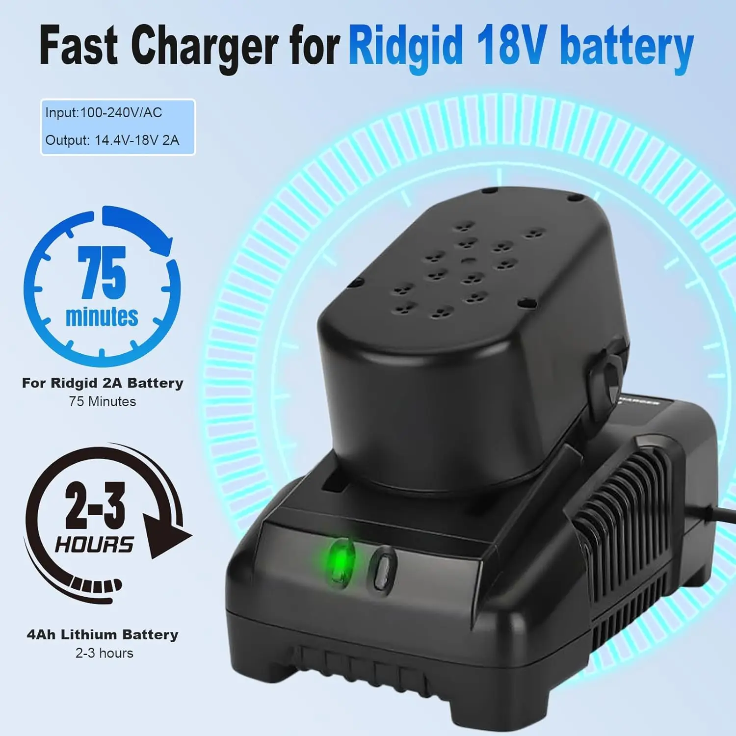 For RIDGID AEG 14.4V 18V Li-Ion Battery 2A Fast Charger Power Tool Battery Charg