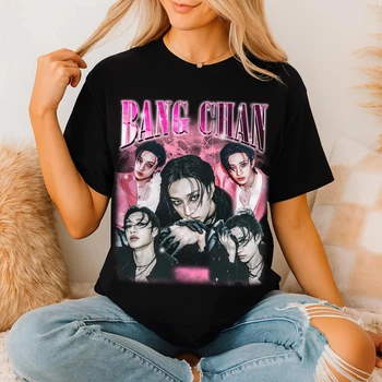 Bang Chan Portrait Printed Women's T-shirt for Spring and Summer Fashion Trend, Pure Cotton Top, Neutral Short Sleeved T-shirt 1