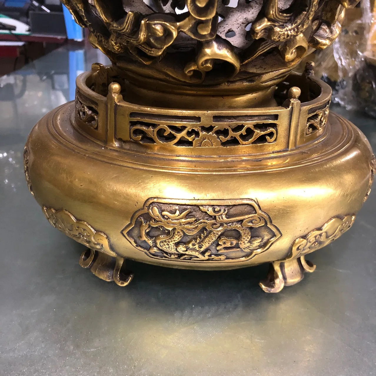 Carved Dragon Brass Rotatable Ball Statues for Decoration Time Runs Living Room Decoration Chinese Religious Collectibles