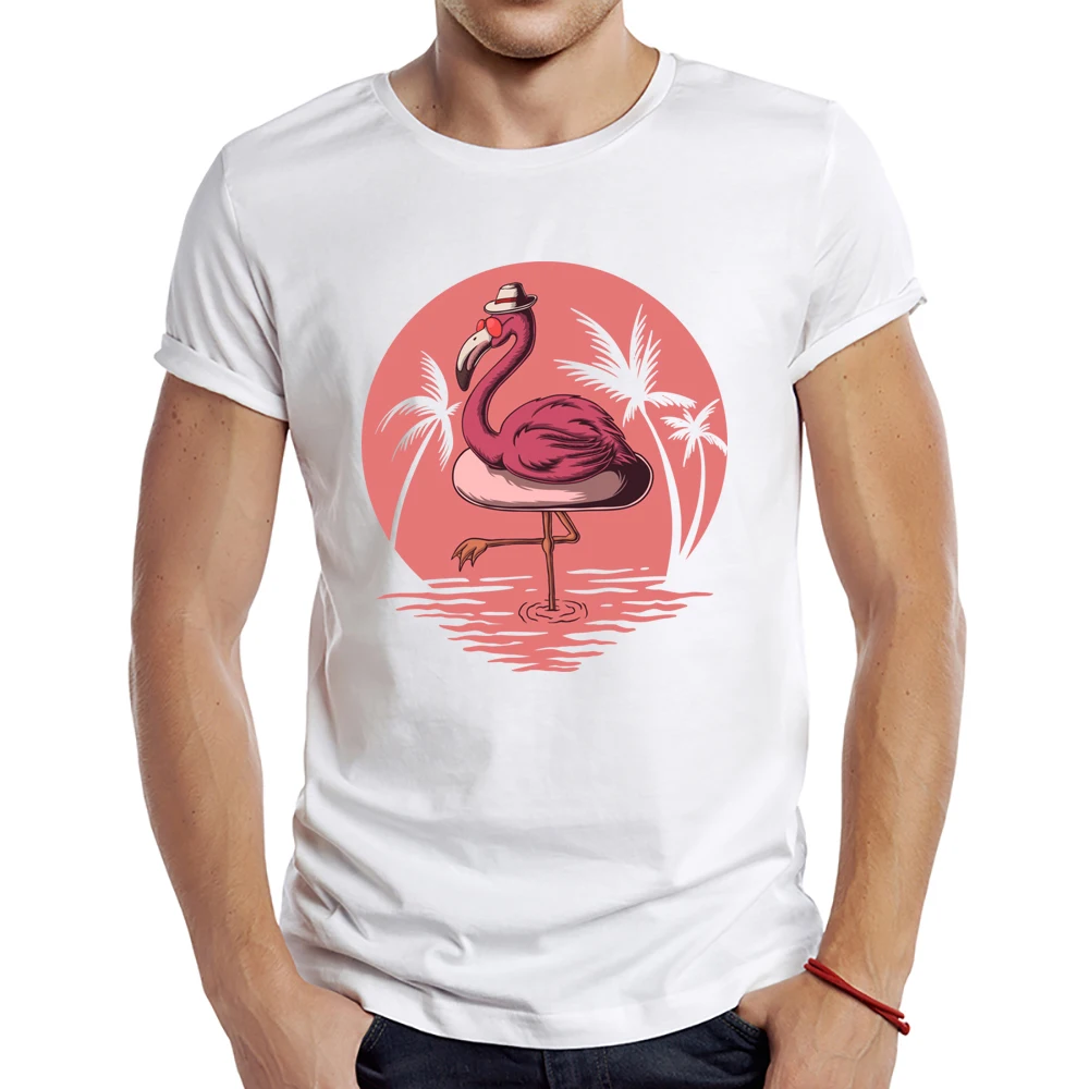 

2022 New Mens Fashion Flamingo Summer Vibes T-Shirt Short Sleeve Casual Tee