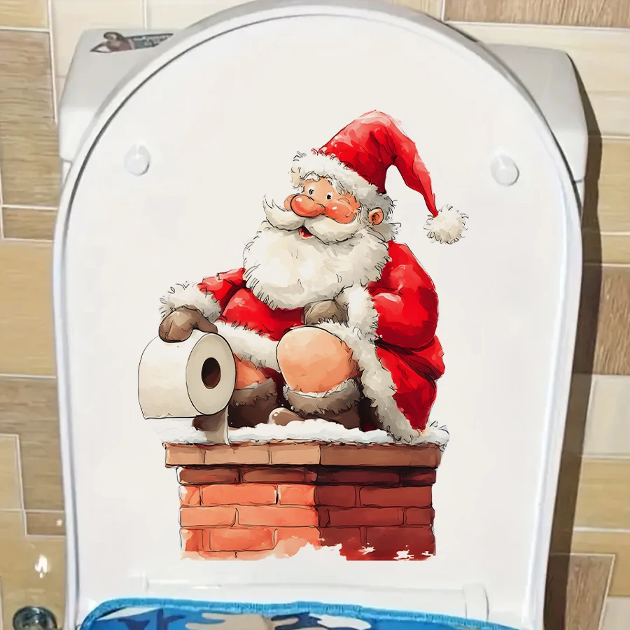 Toilet Stickers 1pc Funny Santa Claus Removable PVC for Bedroom Living Room Bathroom Decoration