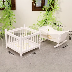 Miniature Dollhouse Cradle Crib Bed Furniture - Decorative Bedroom Toy Accessory Set (1:12 Scale) (White)