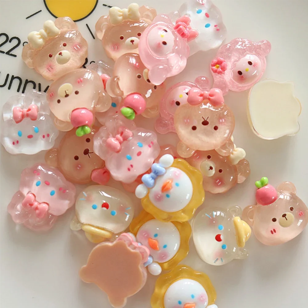 투명 오리 곰 송진 플랫 백 카보숑, 머리핀 전화 케이스 스크랩북 DIY 보석 공예 장식 액세서리, 10 개
