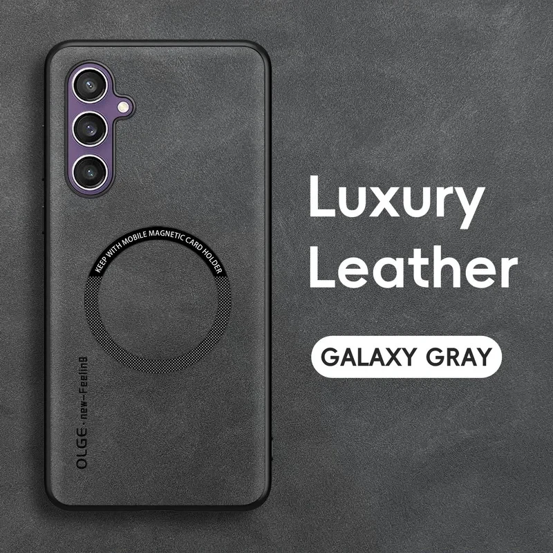 Luxury Leather Matte Phone Case with Car Magnetic Bracket and Protector Cover