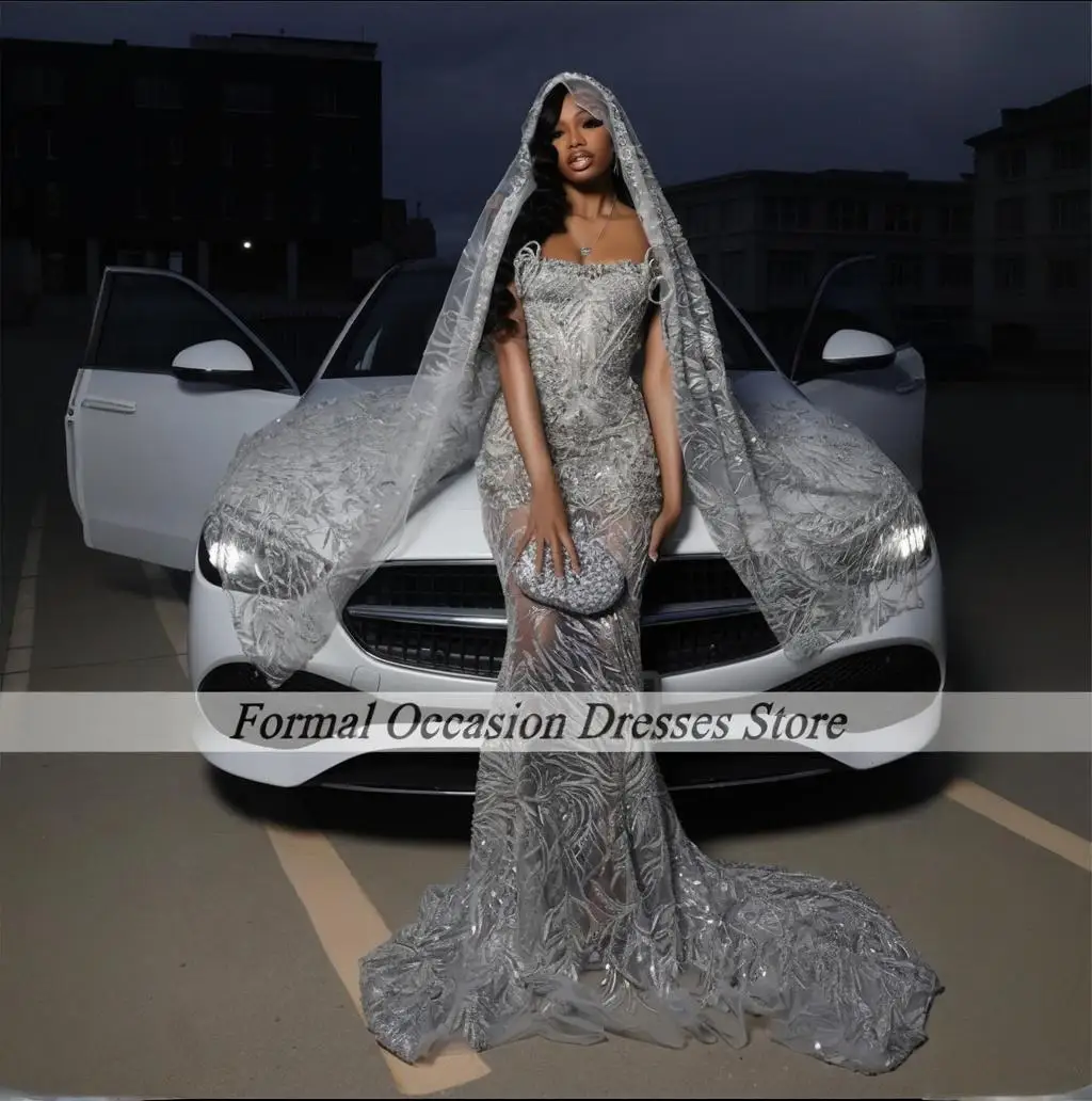 Luxury Prom Dress with Wrap Sequin Beading Black Girls Mermaid Party Gown Strapless Bespoke Evening Dress Customized