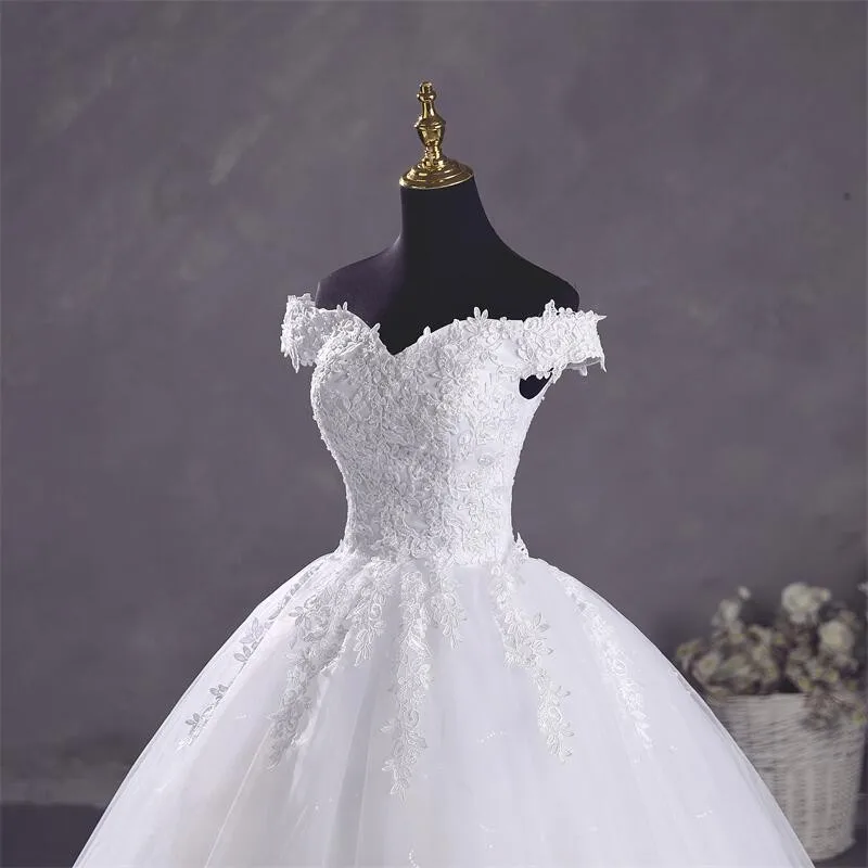 Ashley Gloria Pure White Wedding Dresses Elegant Boat Neck Ball Gown Simple Vestido De Noiva Plus Size Robe De Mariee 5