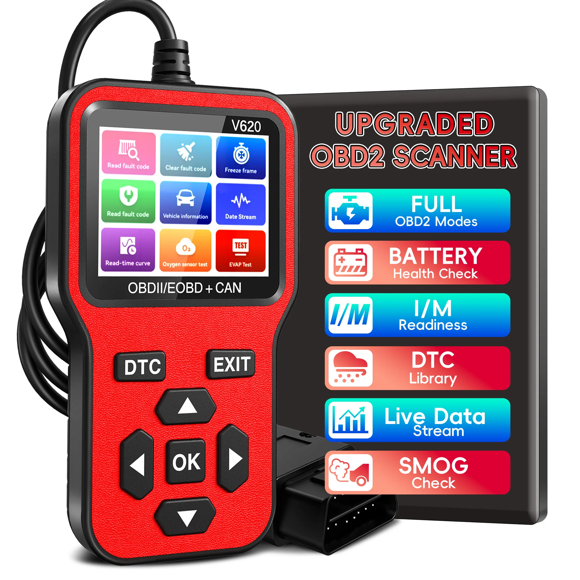 Scanner OBD2 Com Testador De Bateria - Diagnóstico Carros, Leitor Códigos Erro, Plug-and-Play