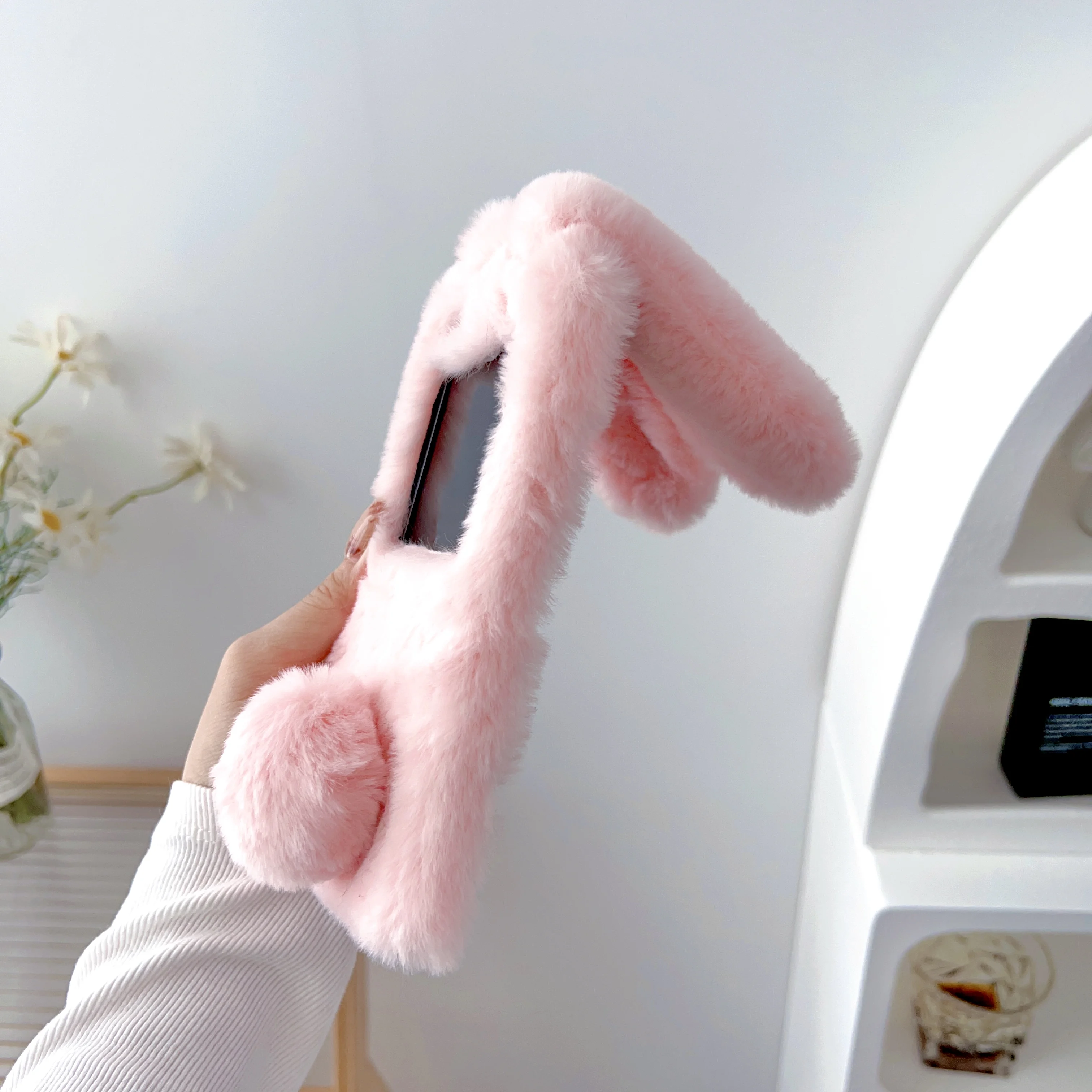 Adorable Fluffy Rabbit Ears Plush Phone Case – Shockproof and Ultra-Soft