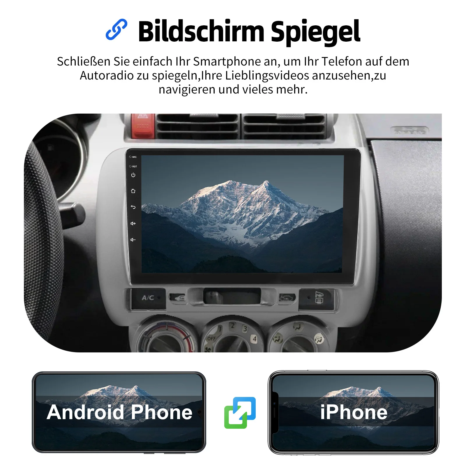 ESSGOO 32G 64G 9 Zoll Touchscreen Android 15 Autoradio Für Honda Fit Jazz 2002-2007 Apple CarPlay Android Auto Drahtlos GPS Navi WIFI BT Lenkradfernbedienung RDS FM USB Spiegel Link ASP Sound Geteilter Bildschirm – Detail 13