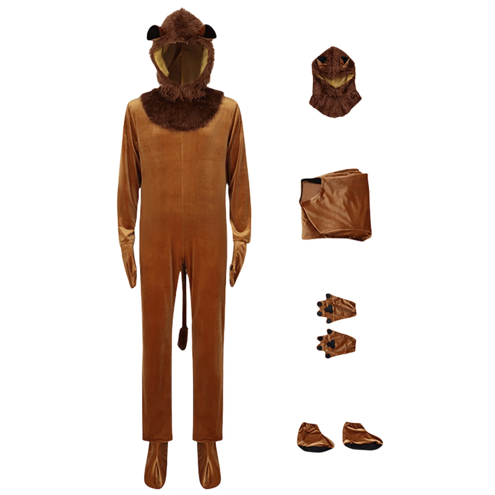 thumbnail image 1 of Disfraz de león para cosplay, mono de rey animal, juego de rol para niños, adultos, unisex, para Halloween, disfraz de león de pelo largo, 1 of 4