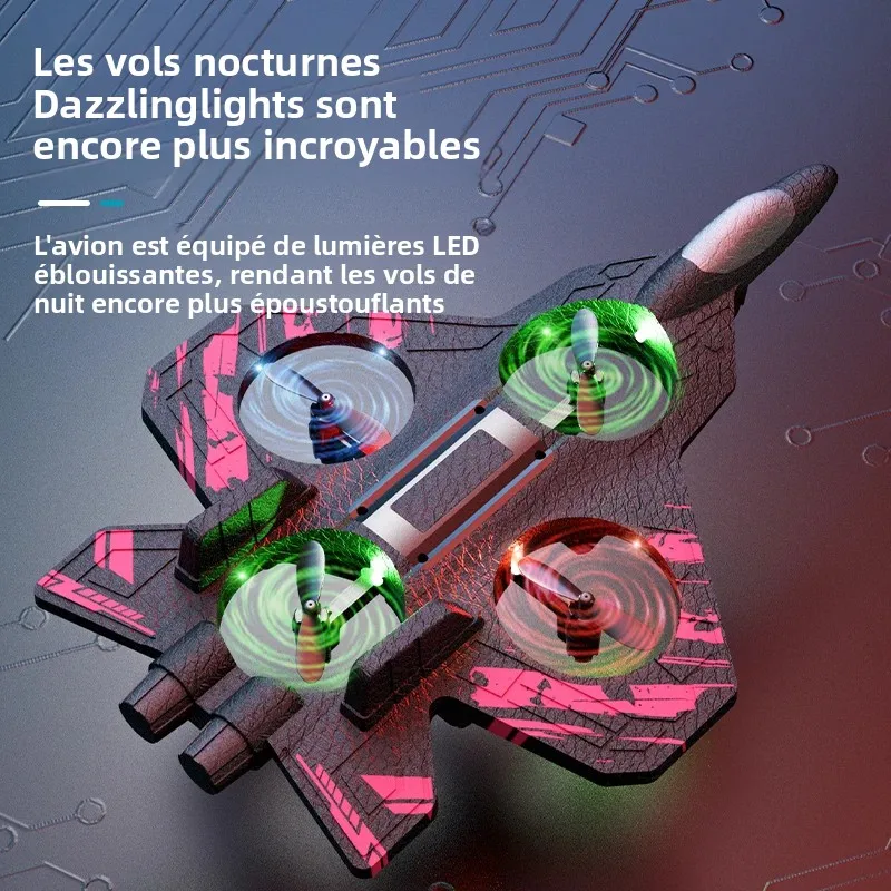 Détail du panneau de contrôle de l'hélicoptère RC télécommandé 2.4GHz 3 canaux avec gyroscope et lumières LED, avec les manettes et les boutons.