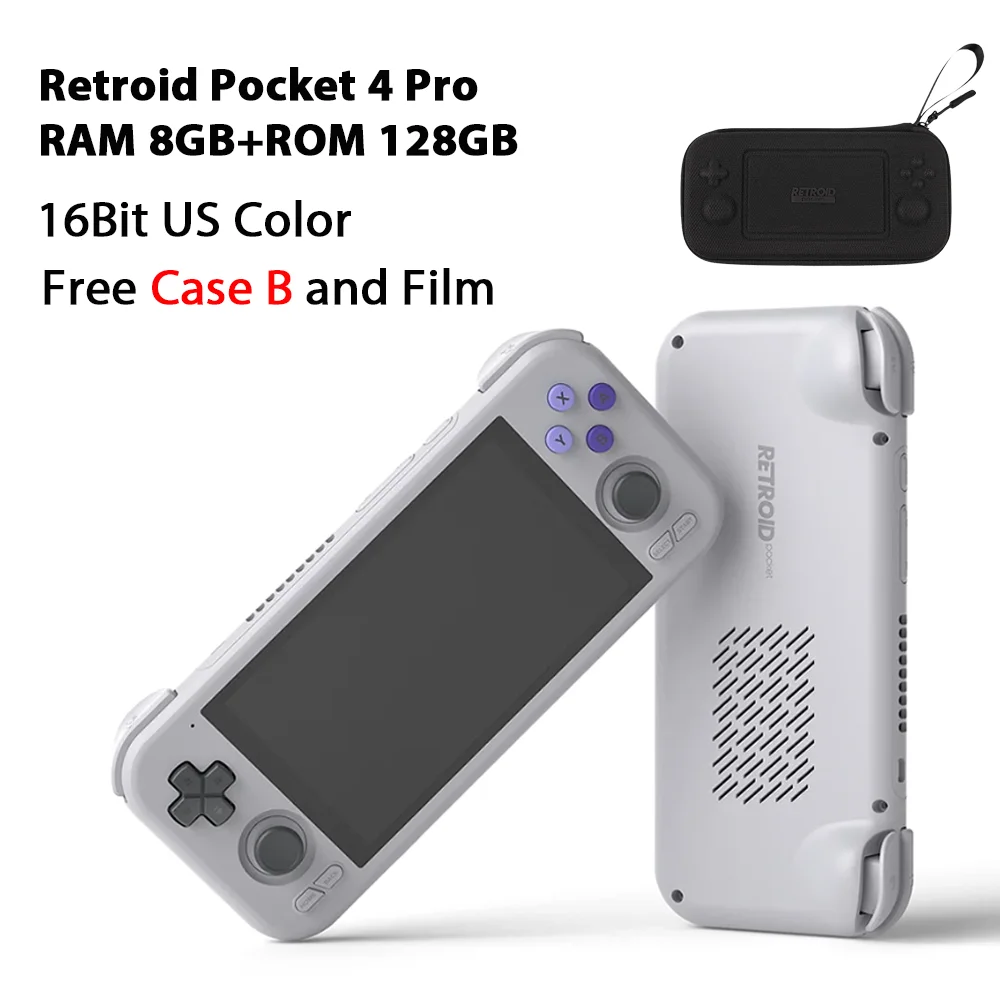 Retroid Pocket 4 Pro 16Bit USカラー ＋ 純正ケース Retroid Pocket 4 Pro 16Bitカラー ＋ 純正グリップ ＋ 互換ケース