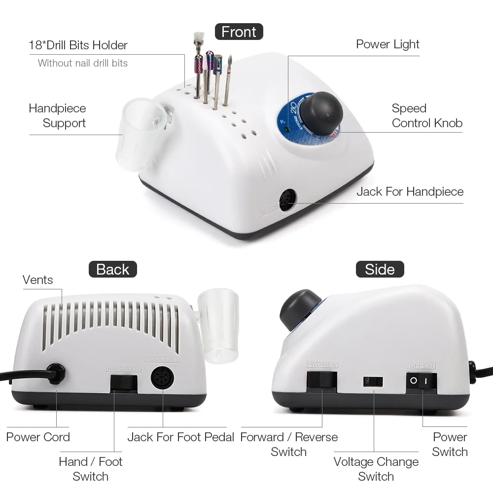 65W 35000RPM Professional Nail Drill Machine With Handpiece Manicure Nail Sander Nail Drill Milling Machine Manicure Cutter Kit