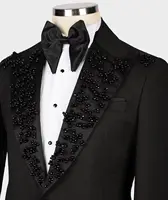 Party Beads Blazer Vest Men Suits Tuxedo Appliques One Button Peaked Lapel Formal Diamonds Beads Wedding Host Plus Size Tailored 2