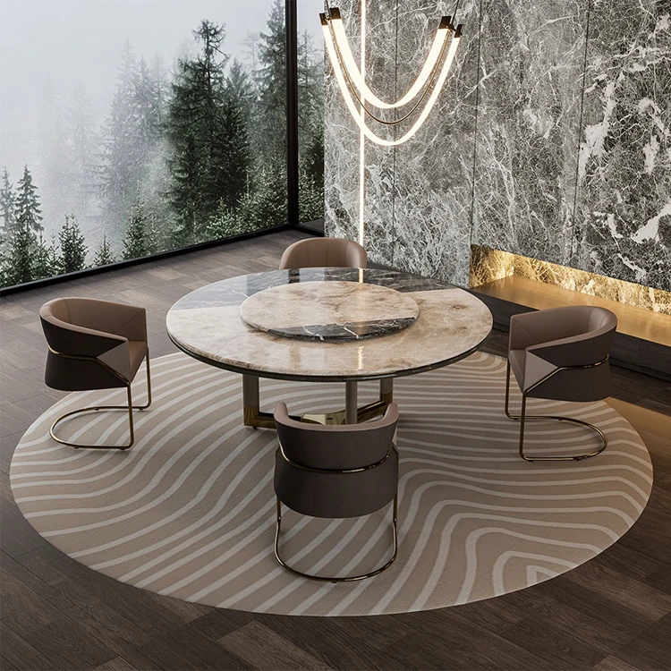 Dinning table set luxury modern natural marble Italian round dinning table and chair set luxury