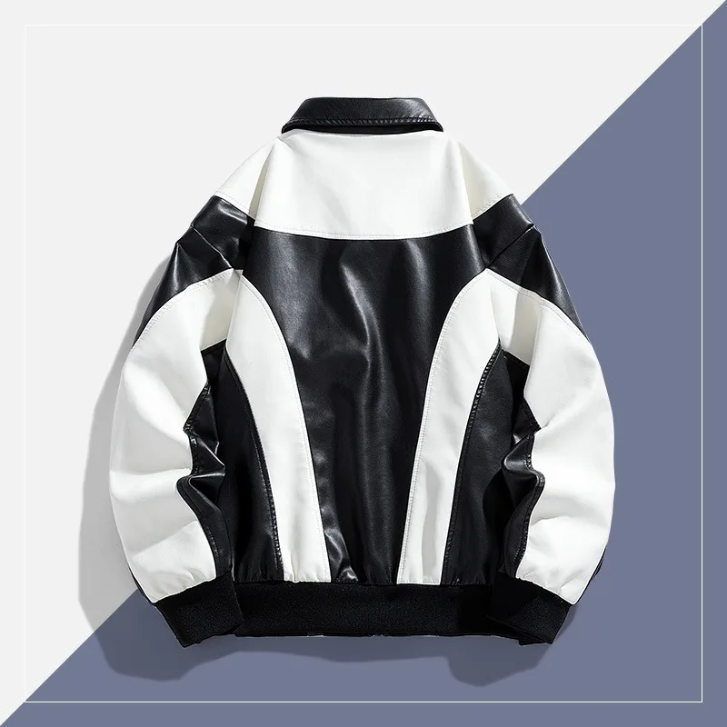 남성 가죽 자켓 봄 가을 오토바이 라이딩 PU 로코모티브 자켓 배색 패션 가죽 자켓 남성용