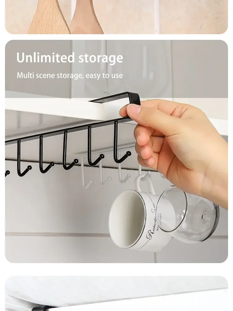 Description Picture 6 of itemKitchen Iron Art Seamless Nail Free Hooks Multi Row Cabinet Storage Hooks Storage of Kitchen Cabinet Wall Shelf Storage Rack