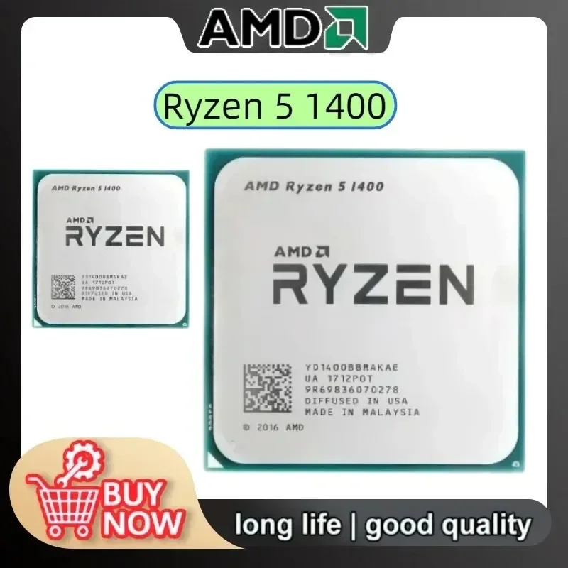 AMD 라이젠 5 1400 소켓 AM4 CPU 4코어 8스레드 3.2GHz 최대 3.4GHz 8MB L3 캐시 65W 언락 데스크탑 게이밍 프로세서