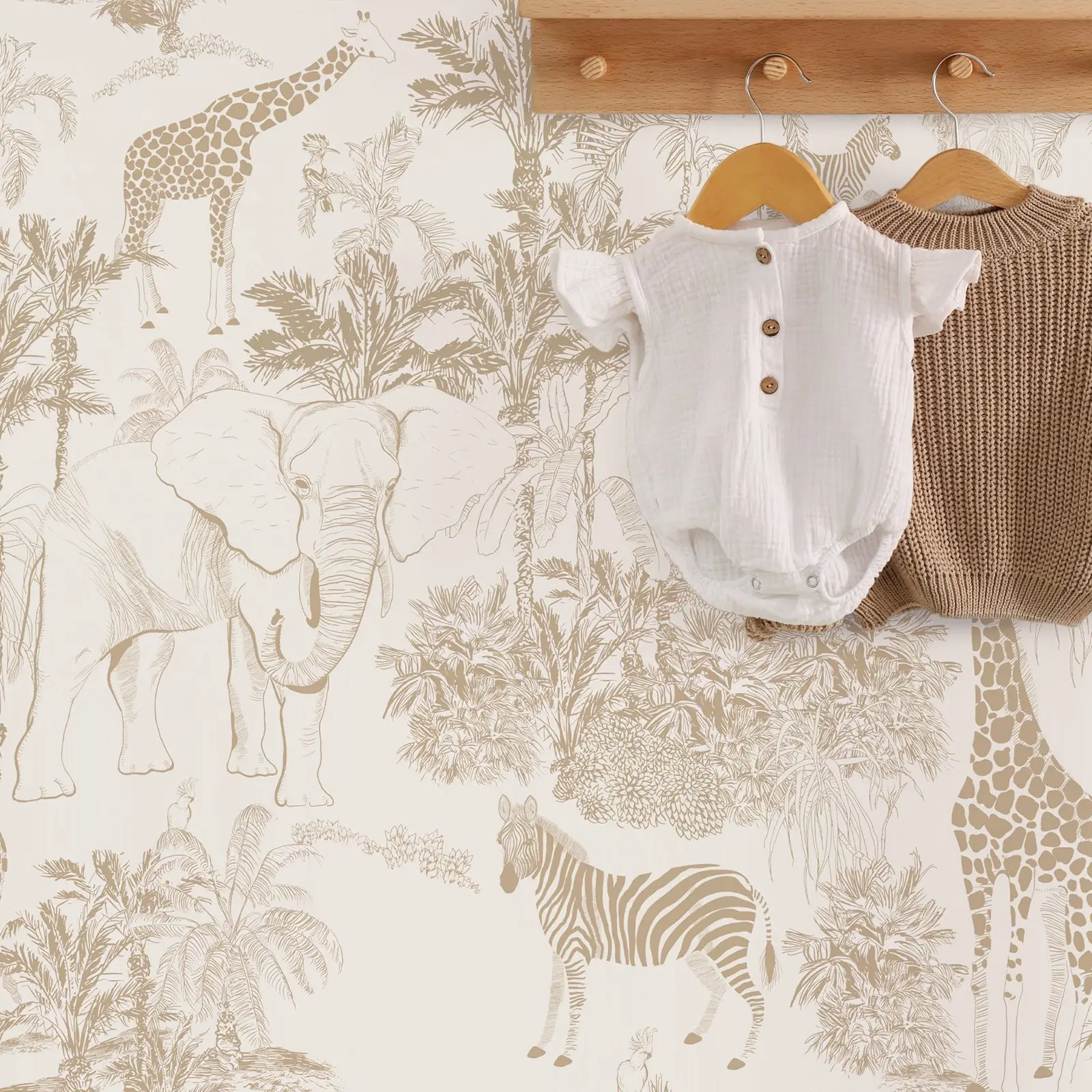 Vintage Safari สัตว์ Self - กาววอลล์เปเปอร์, Peel & Stick ผ้าภาพจิตรกรรมฝาผนังสําหรับตกแต่งห้องเด็ก, self - กาวหรือแบบดั้งเดิม 1