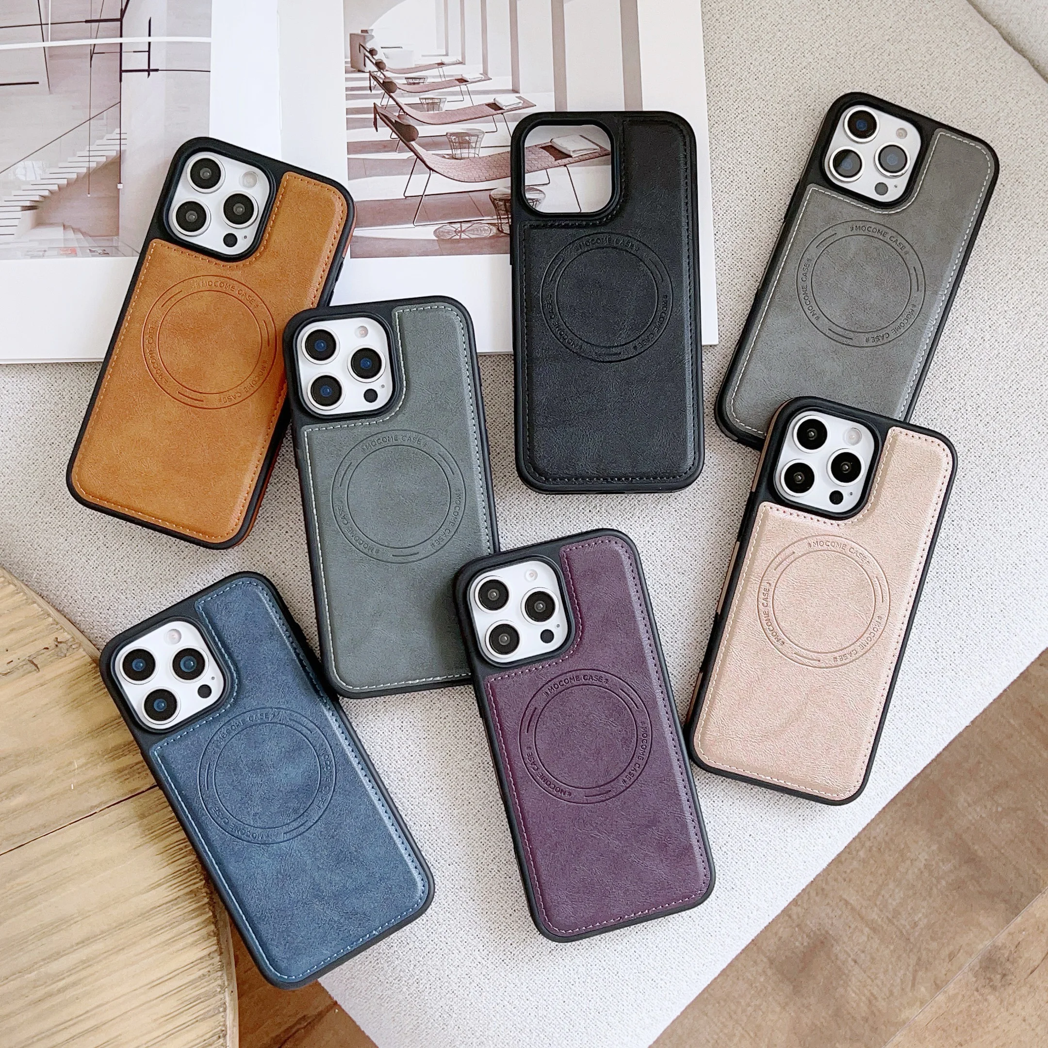 Magnetic Leather Phone Case with Camera Protection and Anti-Fall Soft Back Cover