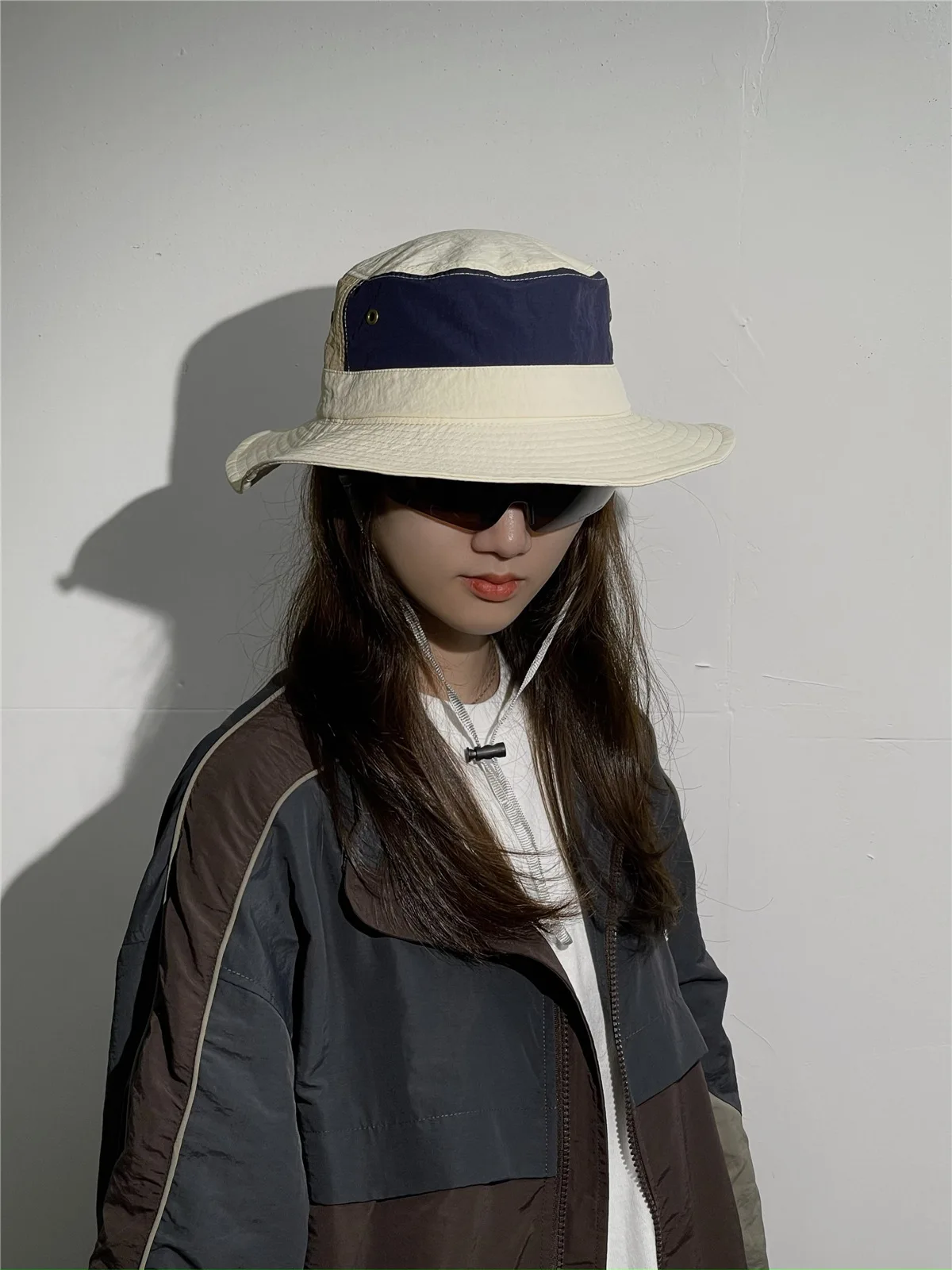 Women Men Japanese Camping Color Block Fisherman Hat Summer Outdoor Windproof Cap Bucket Hats_voghion.com