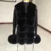 Women's Cropped Sweater Cardigan Spring Autumn Hot Sale Faux Fur Knit Sweater Cardigan with Faux Fox Fur Fur Collar Ladies Coat 1