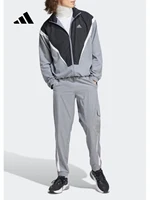 adidas Survêtement coupe-vent pour homme, veste à col montant, pantalon décontracté à revers, automne-hiver, IJ6072 4
