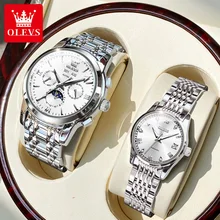 

OLEVS Fashion Silver All Steel Couple Watch Luminous Pointer Waterproof Watch 2022 New Three Eyes Weekly Calendar Couple Watches